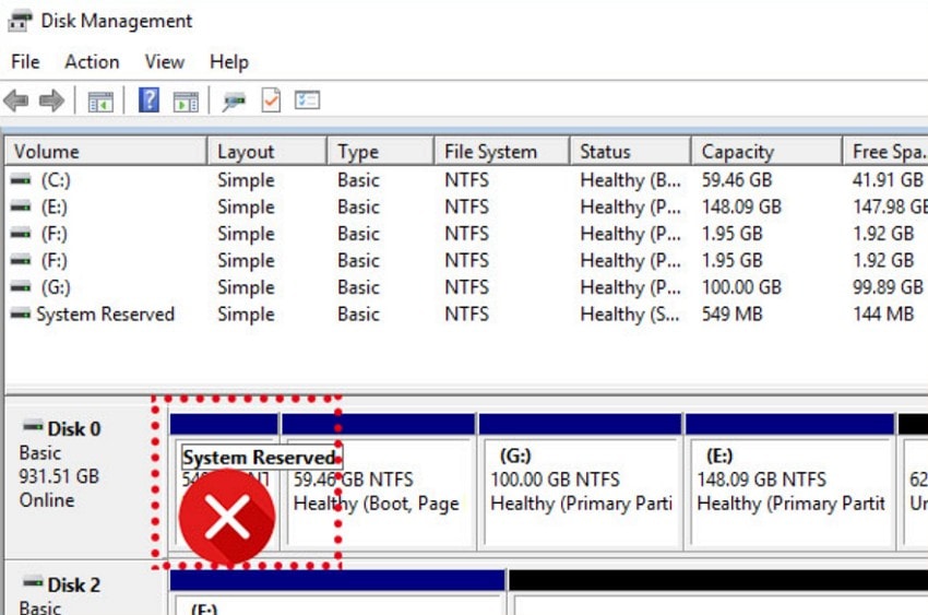 system reserved partition deleted tips