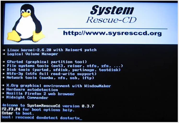 utiliser systemrescuecd pour la récupération de données Linux