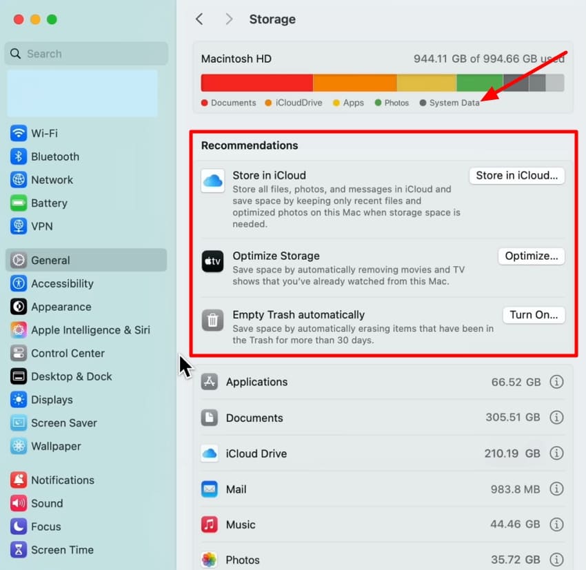 follow recommendations clear up space