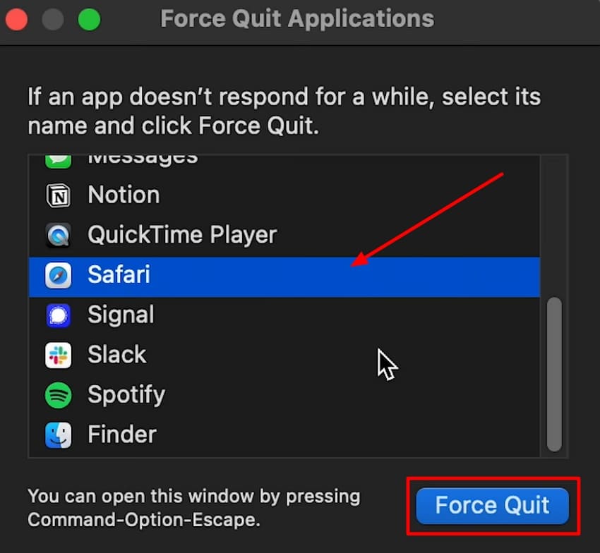 choose app to force quit