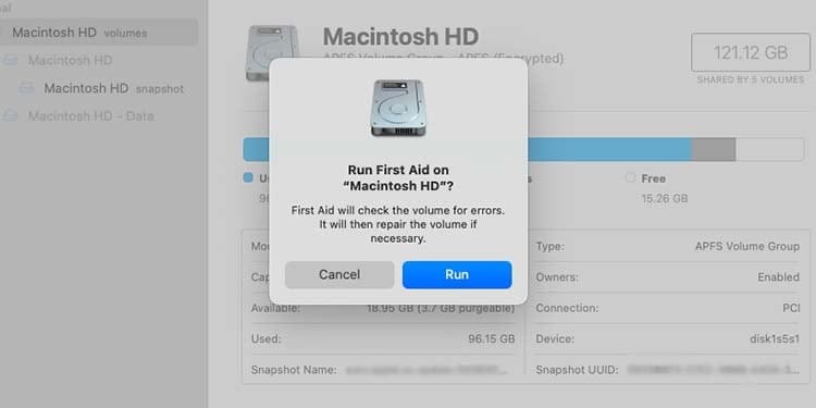 tap on first aid to erase hard drive mac