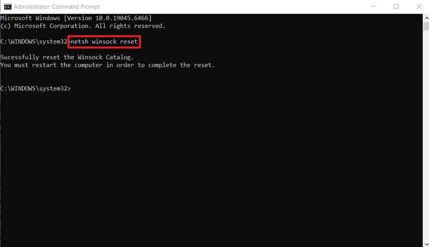 reset winsock cmd windows