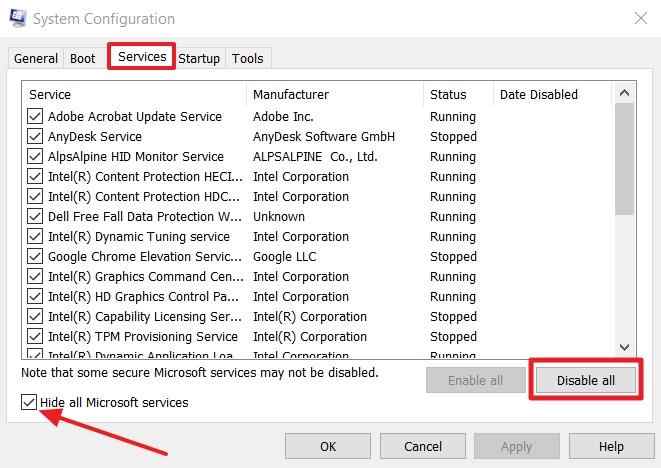 use system configuration for clean boot
