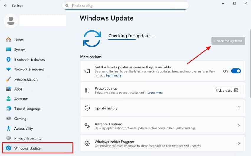 check for windows updates