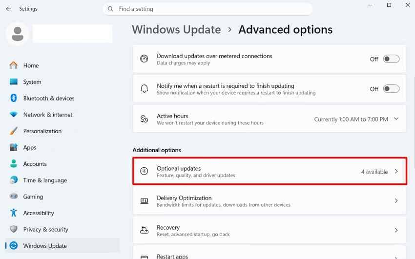 check optional driver updates