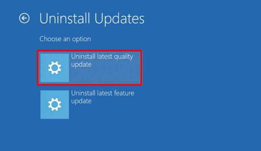 uninstall latest windows update winre