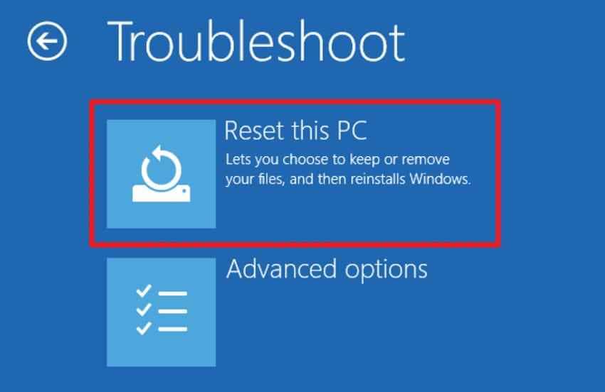 reset pc winre reinstall windows