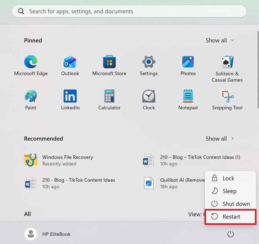 restart windows pc