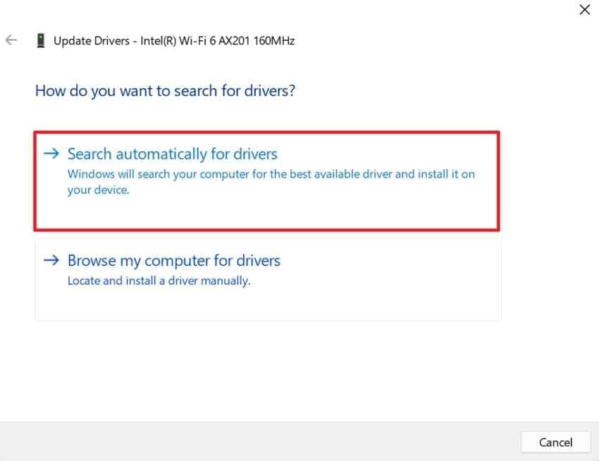 search network driver update automatically