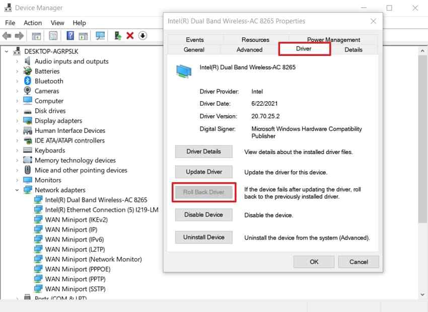 roll back network driver