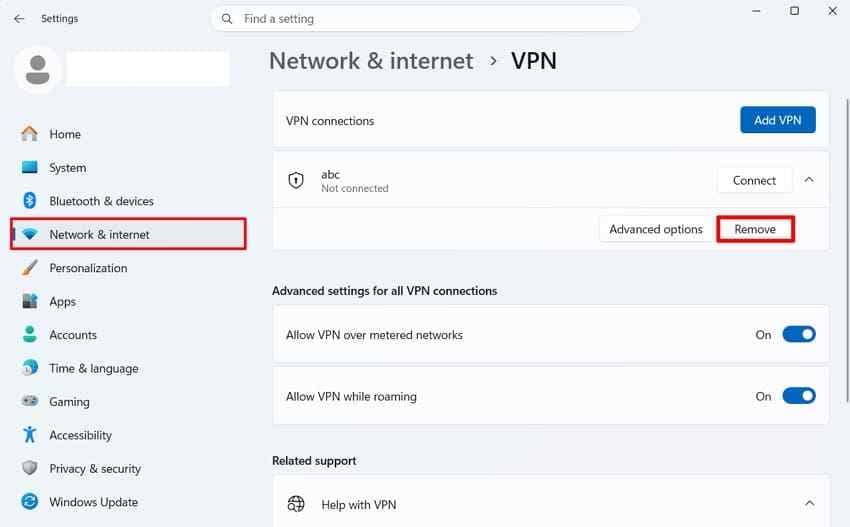 update or remove vpn