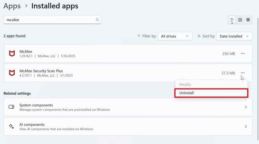 uninstall third party software