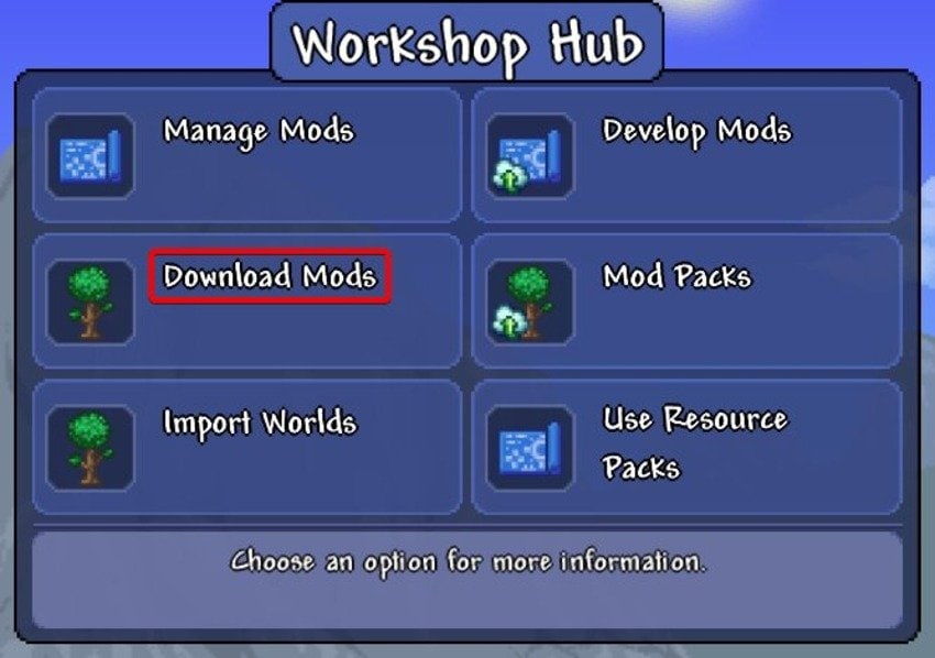 download mods in the workshop hub