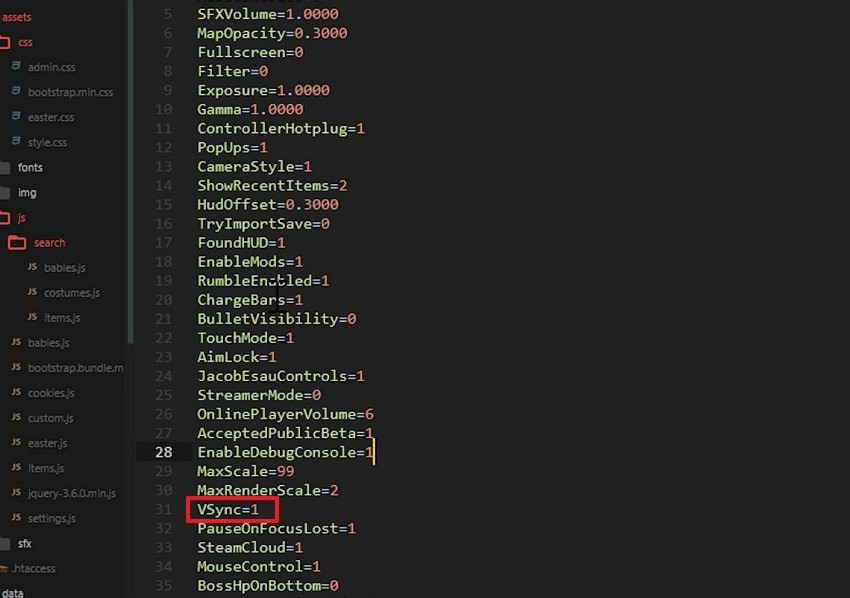 edit options ini file