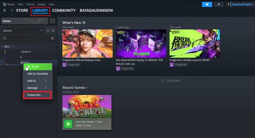 open steam game properties