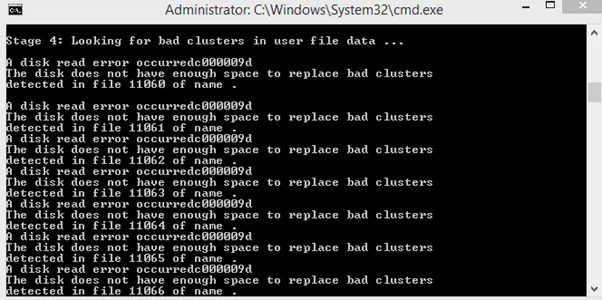 disk tidak memiliki ruang yang cukup untuk mengganti bad cluster