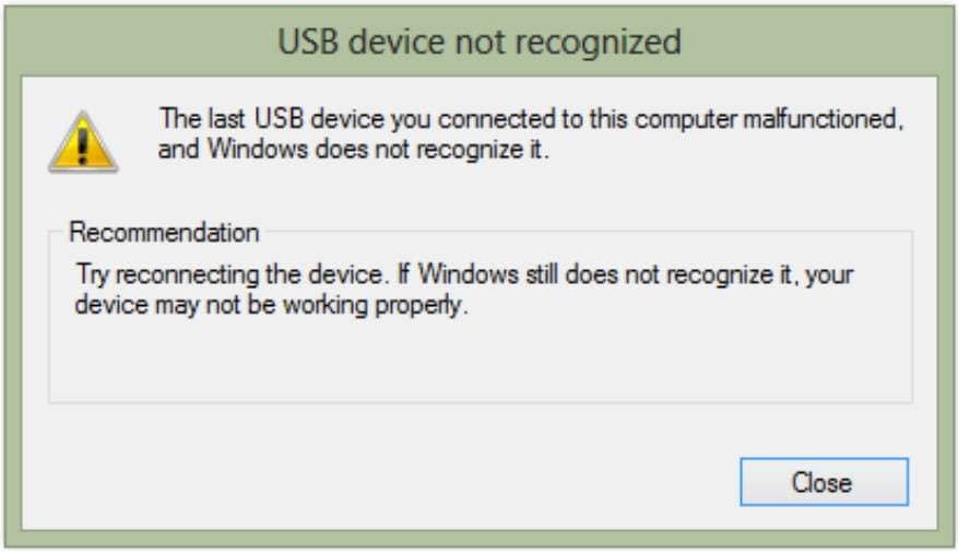 dispositivo USB no reconocido