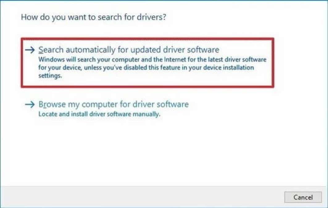 select the first option to update the usb drivers