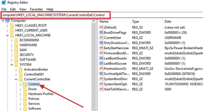 select the control option