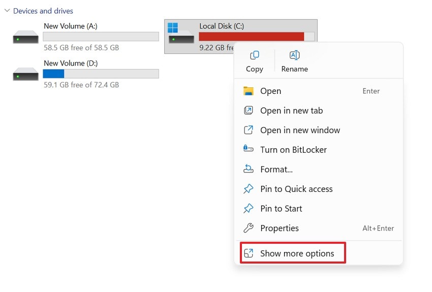 click on show more options