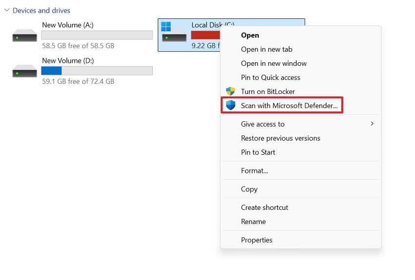 choose scan with microsoft defender