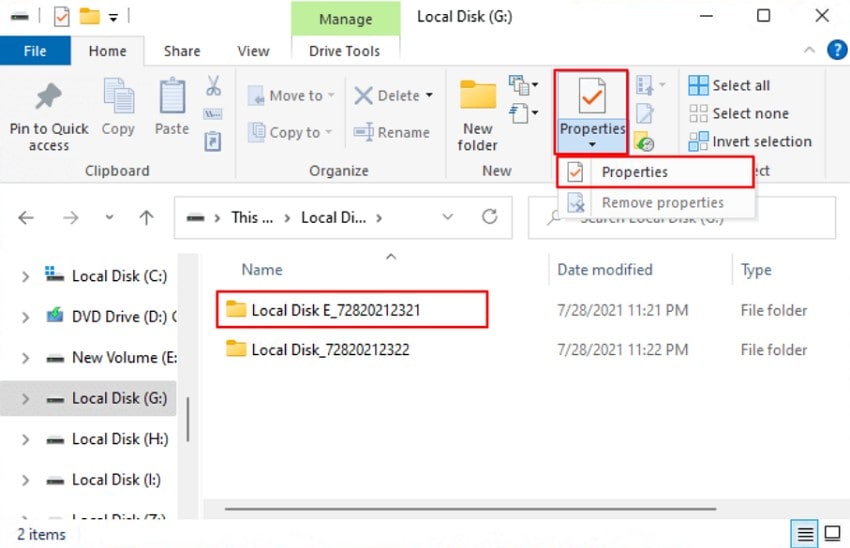 choose the properties option