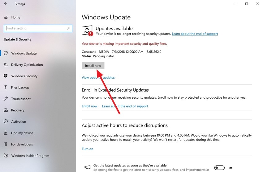 press install now to update