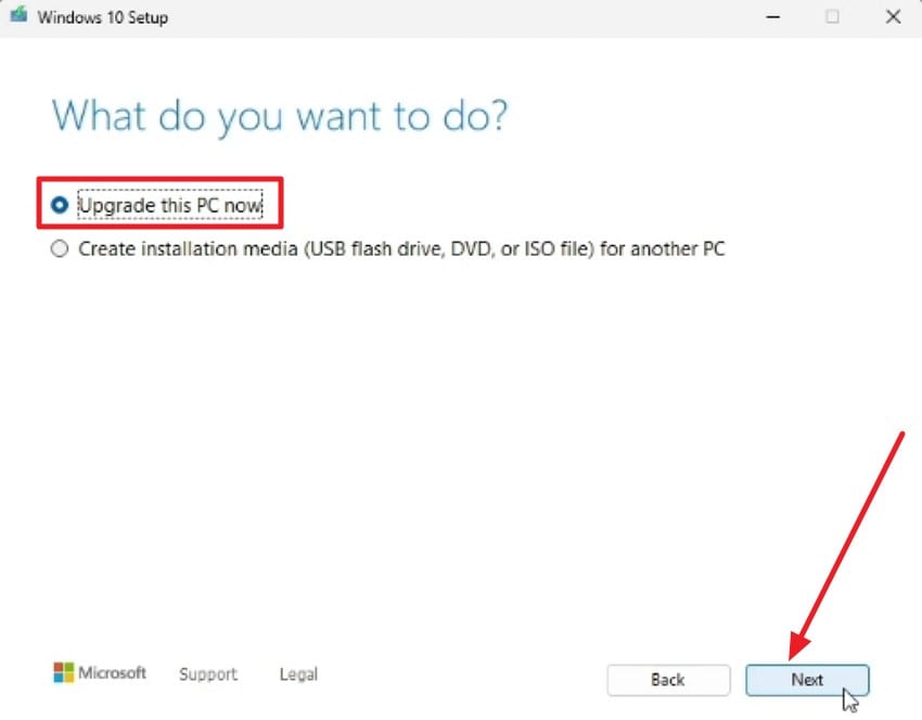 upgrade pc press next