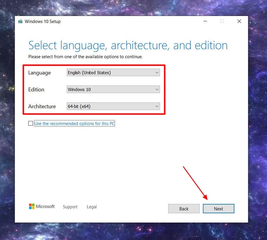 select settings click next