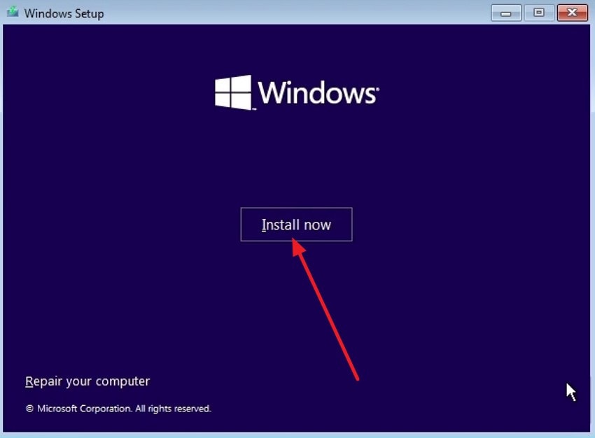 press install now choose custom