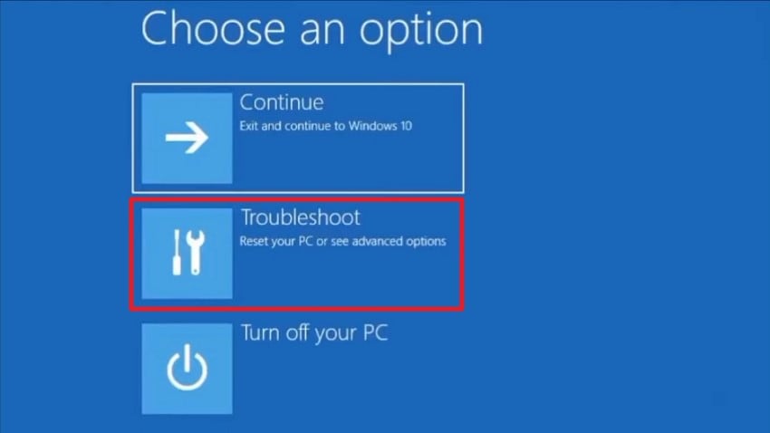 boot pc choose troubleshoot