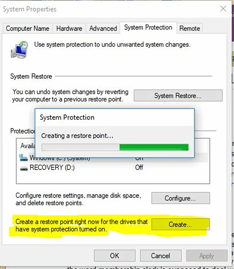 system restore