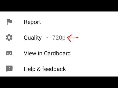 youtube player quality entry in an older mobile interface