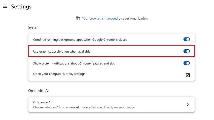 chrome system graphics acceleration setting