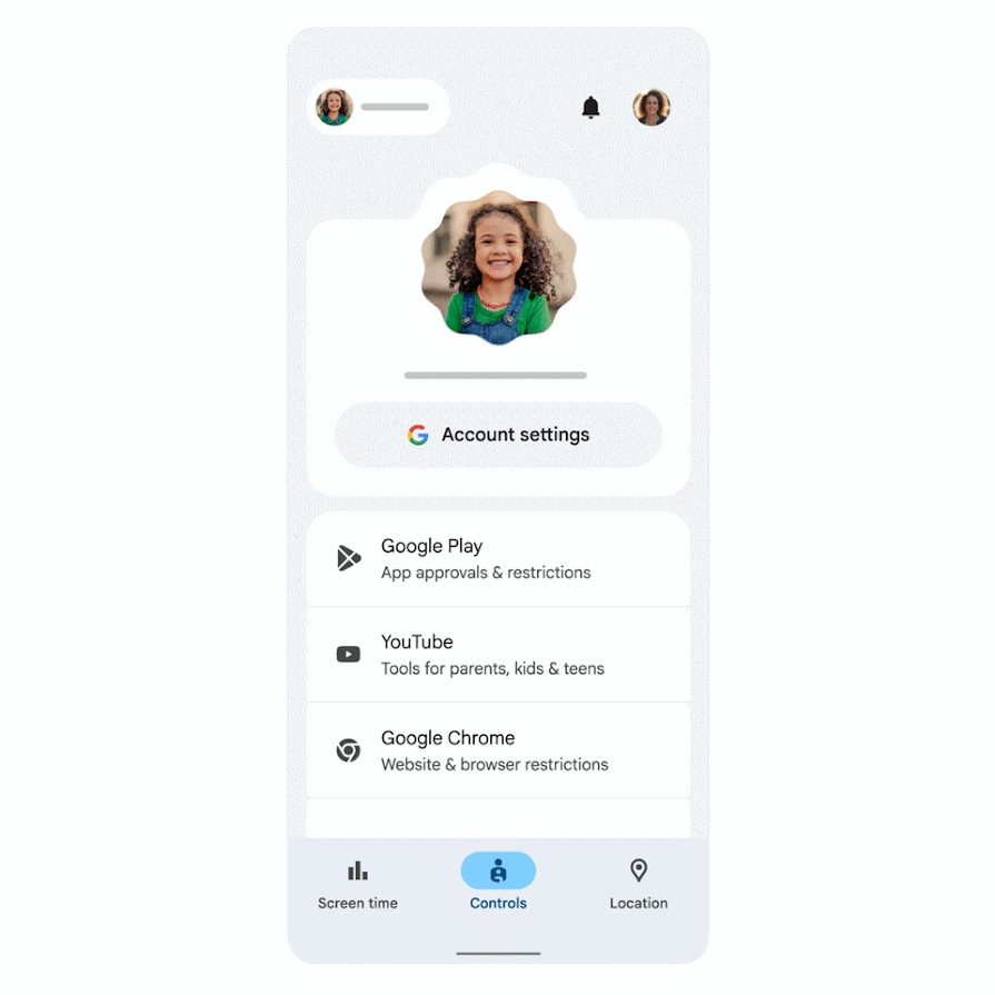 family link controls with the youtube settings entry