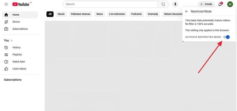 youtube restricted mode setting on desktop