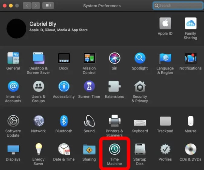 time machine option in system preferences