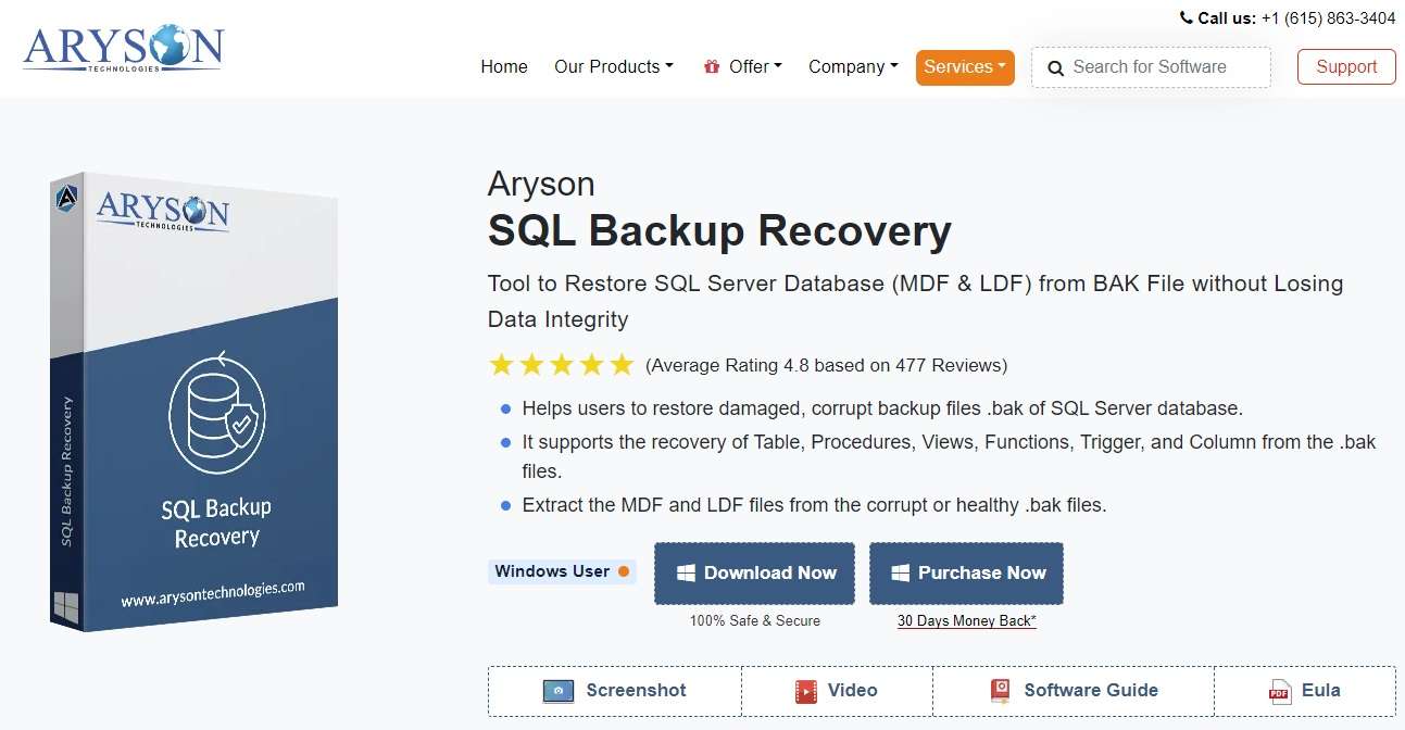 aplicación de recuperación de copia de seguridad de aryson sql