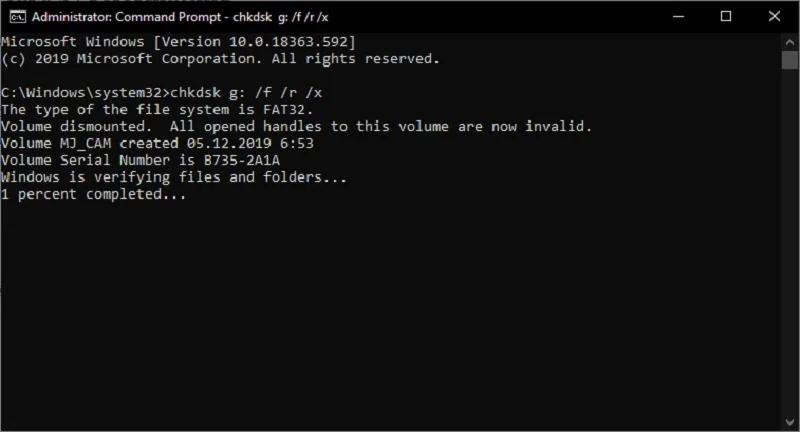 แก้ไขฮาร์ดไดรฟ์ของโตชิบาด้วยชุดคำสั่ง chkdsk ใน cmd