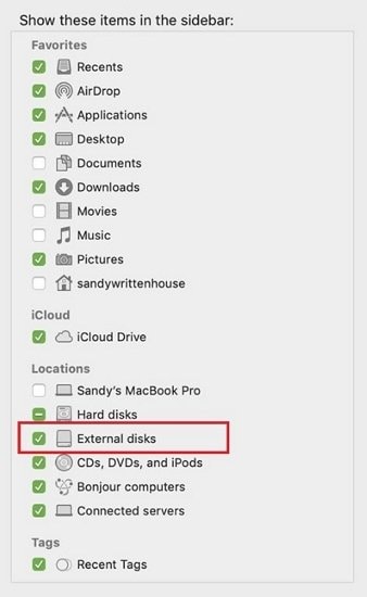 check external disks in preferences
