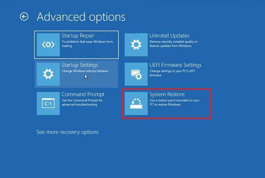 select system restore from advanced options
