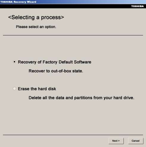 restoring factory default software with toshiba recovery disk