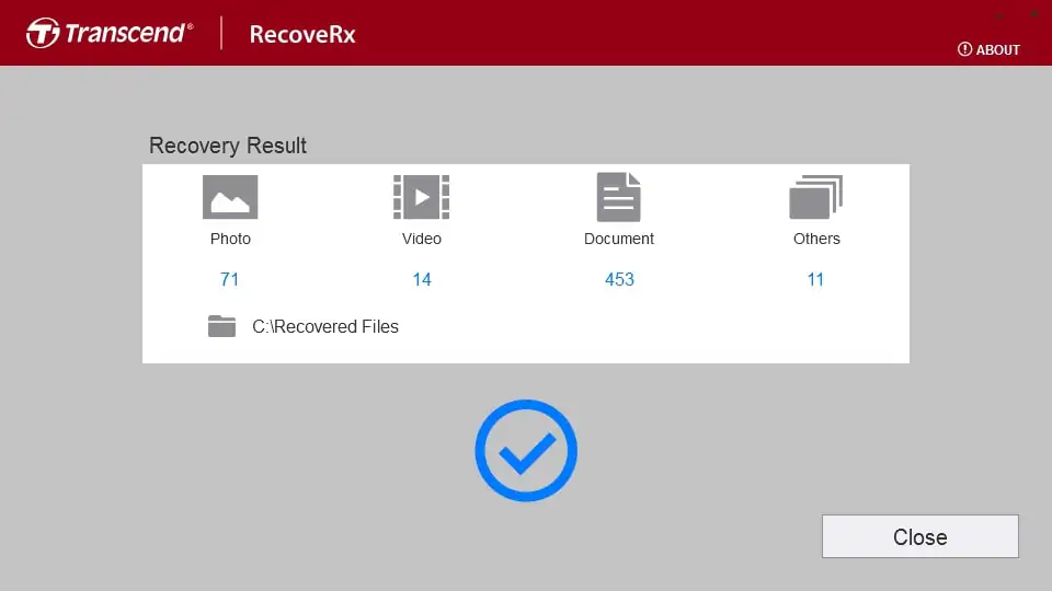 résultats de la récupération des données transcend