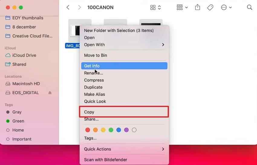 copy selected photos with finder