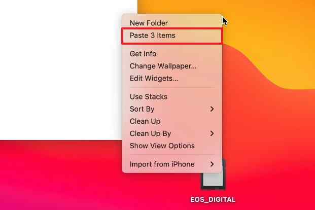 paste copied photos on mac