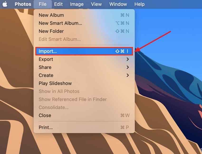open import menu in photos