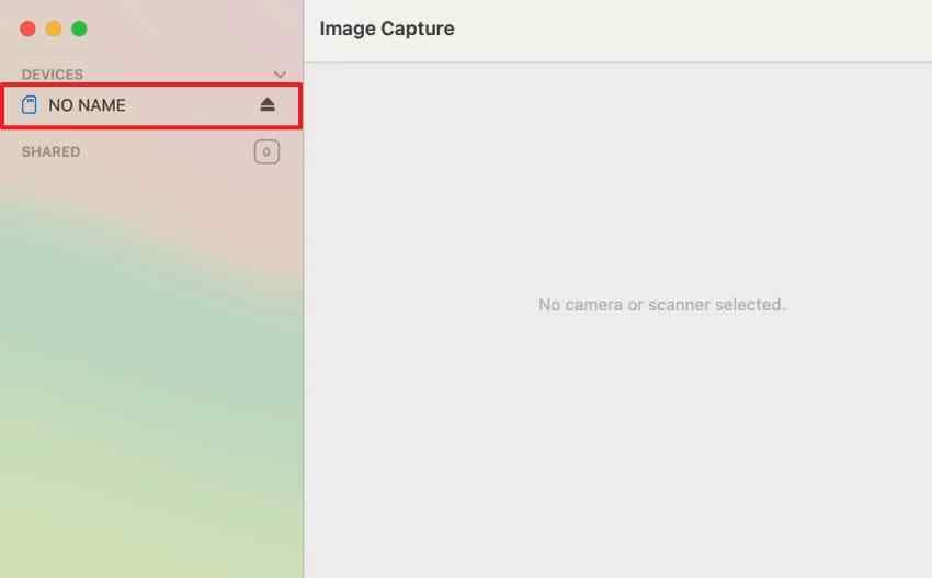 select sd card in image capture