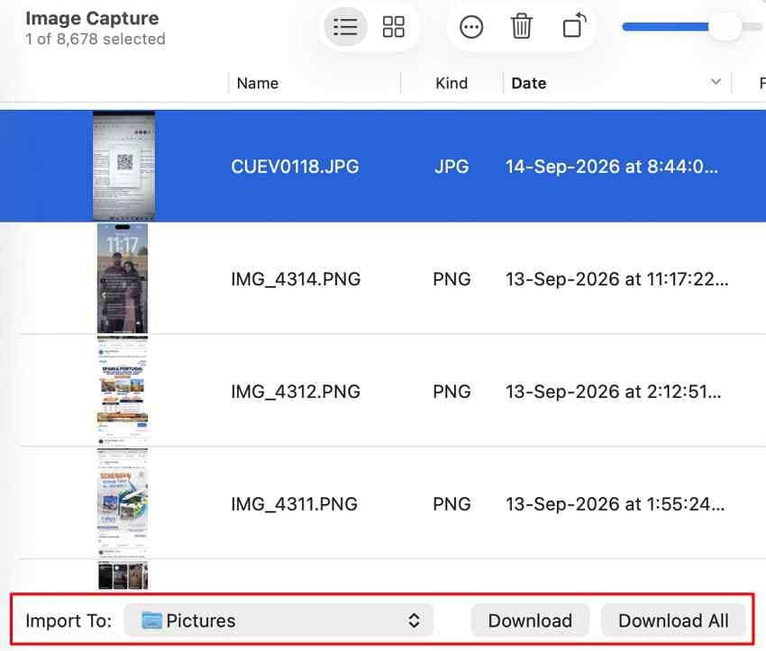 choose image capture import folder