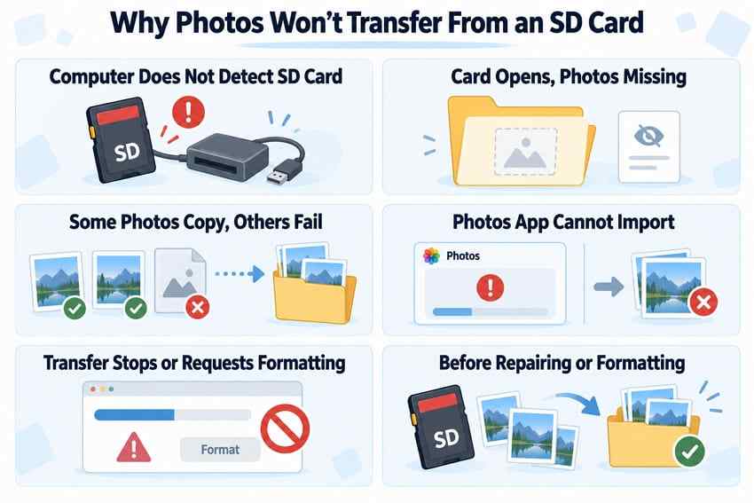 troubleshoot sd card transfer problems