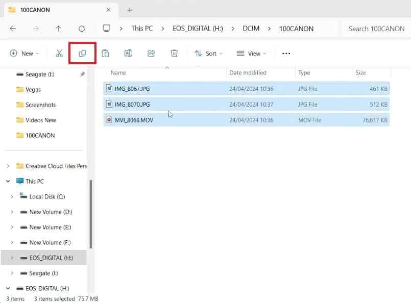 select camera photos for copying